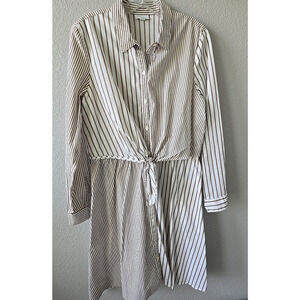 J Jill Layered Striped Shirt Dress LARGE Cotton Button Up LS A-Line